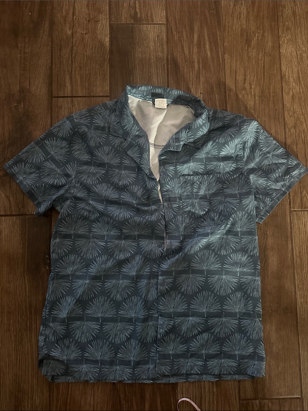 all in motion Blue Short-Sleeve Palm-Print Button Down